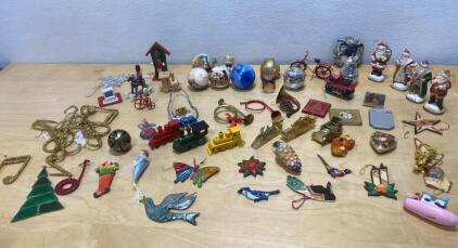 Vintage & Themed Christmas Ornaments Lot &ndash; 46 Assorted Pieces | Hand-Painted, Santas, Trains, Figurals