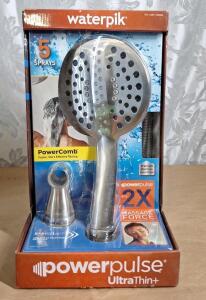 (1) Waterpik UltraThin+ Handheld Shower Head W/ PowerPulse Massage - Silver