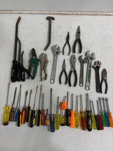 Large Assorted Hand Tool Lot &ndash; 36 Pieces, Screwdrivers, Pliers, Wrenches, Pittsburgh & Stanley