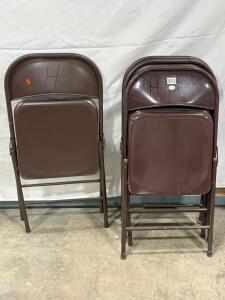 Brown Metal Folding Chairs, Set of 4, Stackable, Powder-Coated Steel Frame, 250 lb Capacity