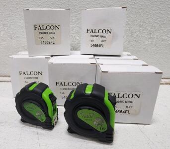 (3) Falcon Standard Series 12Ft Tape Measurers (6) Falcon Standard Series 16Ft Tape Measurers