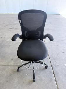 Hylone Mesh Drafting Chair, Flip-Up Arms, Foot Ring, Black, 285 lb Capacity, Adjustable Height