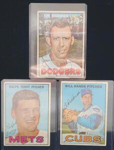 (1) 1967 Topps #346 Jim Hickman Baseball Card (1) 1967 Topps Bill Hands Chicago Cubs Baseball Card (1) 1967 Topps #59 Ralph Terry Baseball Card