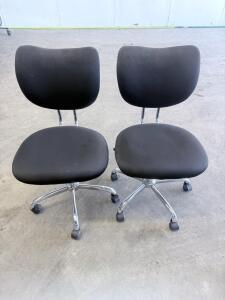 Pair of Black Armless Swivel Task Chairs with Chrome Base and Adjustable Height