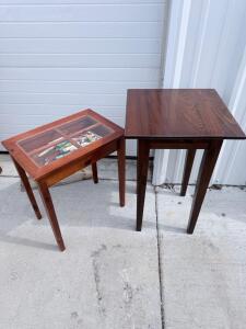 Set of 2 Wood Side Tables &ndash; Glass-Top Display Table & Matching End Table, Solid Wood Construction