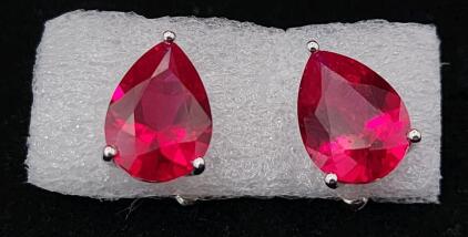(1) Pair of Red Ruby Teardrop .925 Sterling Silver Earrings