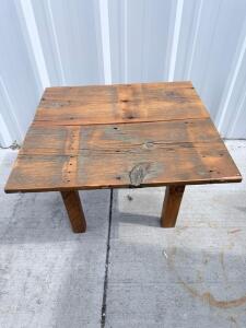 Rustic Handmade Reclaimed Wood Side Table, Distressed Finish, 20"x18"x18", Nail Detailing