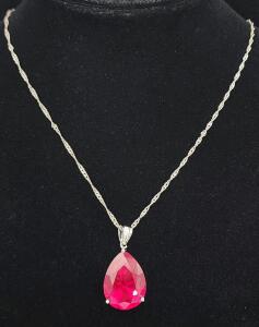 (1) Red Ruby Teardrop .925 Sterling Silver Necklace