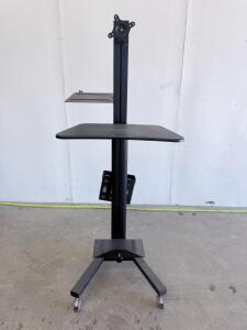 Mobile Computer Workstation Cart, VESA Mount, Adjustable Height, Utility Basket, Rolling Base