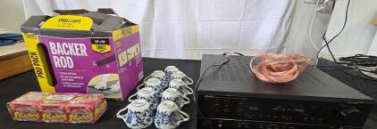 DENON STEREO RECEIVER DRA-295 Precision Audio Component (TESTED) , Original Slinky 3 Pack, Backer Rod 3/8x350Ft For Small Gaps, Blue & White Tea Cups (9 In All)