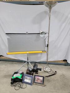(1) Knox Panorama Projector Screen, (1) Hitachi Film Camcorder, (2) Landscape Paintings, & More!