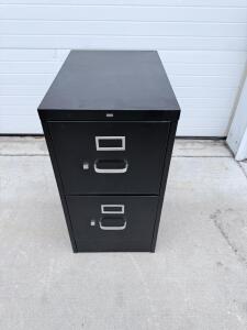 Black 2-Drawer Steel Vertical File Cabinet, 28"H x 15"W x 26.5"D, Locking, Label Holders