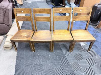 Set of 4 Solid Wood Vintage Dining Side Chairs &ndash; Brown Finish, Institutional Style, Assembled