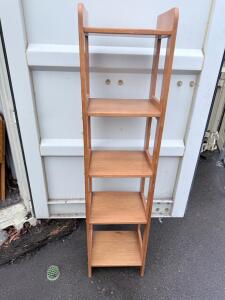 Tall 5-Shelf Narrow Wooden Display Bookshelf, Natural Finish, 15"x12"x48", Open Sides