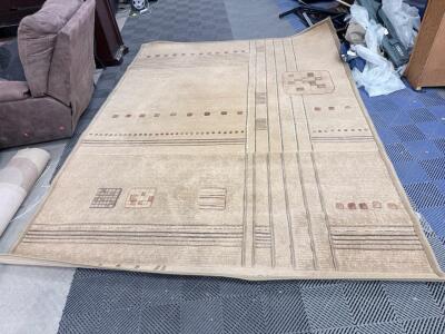 Modern Abstract 8x10 Beige Area Rug with Geometric Pattern &ndash; Large Contemporary Floor Carpet