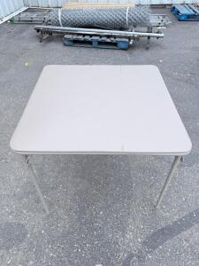 Square Folding Table, 34"x34", Beige, Powder-Coated Steel Legs, Indoor/Outdoor