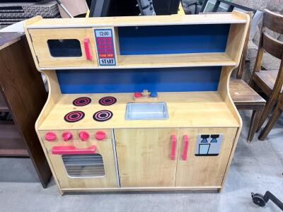 Large Wooden Kids Play Kitchen Set with Oven, Microwave, Sink, Storage Cabinets, and Shelves, 42"