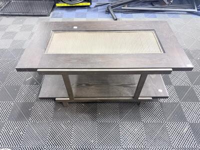 Modern Rectangular Coffee Table, Dark Wood Finish, Glass Insert, Shelf, 48"x24"x18"