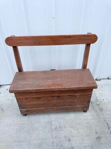 Vintage Wooden Storage Bench with High Backrest, Hinged Storage Compartment, 36"x12"x30"