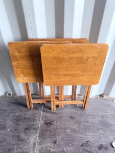 Set of 4 Wooden Folding TV Tray Tables, Rectangular, 19"x15" Tabletop, Classic Brown Finish