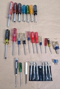 (7) Assorted Bit Drivers & (21) Screwdrivers