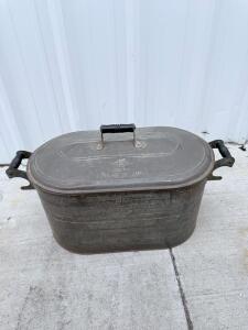 Eischeid Home Large Galvanized Steel Roaster Pan with Lid & Handles, Vintage USA, ~22"x12"x10"