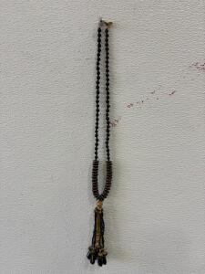 Miriam Haskell Black Beaded Tassel Necklace, Gold-Tone Accents, Barrel Clasp, 24 Inch Length