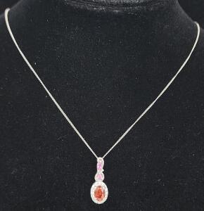 (1) Red Citrine Orissa Rhodolite Garnet Accent 925 Pendant Necklace