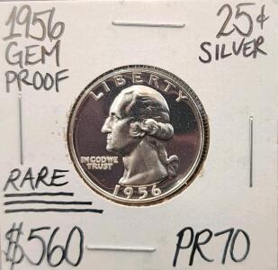 1956 PR70 RARE Gem Proof Silver Washington .25c