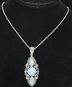 (1) Filigree Frame Larimer Three Gemstone 925 Necklace