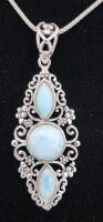 (1) Filigree Frame Larimer Three Gemstone 925 Necklace - 2