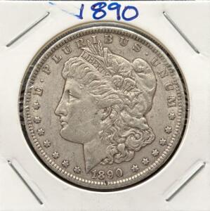 1890 Morgan Silver Dollar, Philadelphia Mint, 90% Silver, VF Estimated, Encapsulated