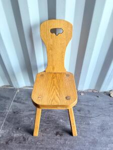 Alpine Bavarian Style Stabelle Wooden Side Chair, Hand Hold Cut-Out, Solid Oak, 1950s&ndash;1970s