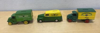 Set of 3 John Deere Diecast Truck Coin Banks &ndash; No. 102, No. 103, Vintage Delivery Van