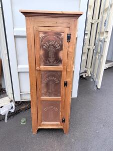 Primitive Punched Tin Pie Safe Cupboard &ndash; Solid Wood, Wheat Sheaf Panels, 1 Door, 3 Shelves