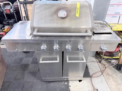 KitchenAid 4-Burner Stainless Steel Propane Grill with Side Burner, Lid Thermometer, Cabinet Storage