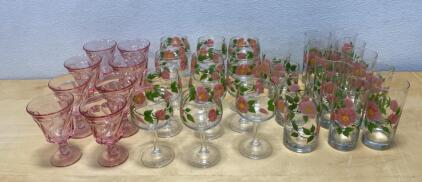 Franciscan Desert Rose Glassware Set, 32 Pieces &ndash; Highball, Tumbler, Goblet & Pink Swirl Glasses