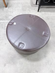 Dark Brown Faux Leather Round Storage Ottoman with Lift-Top, Hidden Storage, 24"x17&rdquo;, Wood Legs