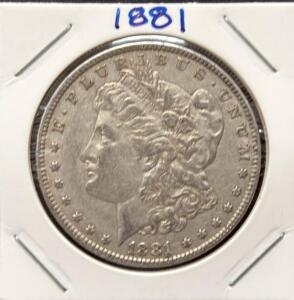 1881 Morgan Silver Dollar, Philadelphia Mint, 90% Silver, 38.1 mm, 26.73g