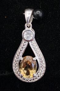 (1) .925 Oval Citrine And White Topaz Necklace Pendant
