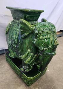 (1) Vintage 1970&rsquo;s Chinese Emerald Green Glazed Ceramic Elephant Garden Stool/Seat
