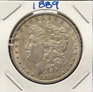1889 Morgan Silver Dollar Philadelphia 90% Silver, Circulated, No Mint Mark, Classic U.S. Coin