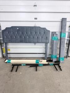 Gray Tufted Upholstered Queen Platform Bed Frame with Headboard and Slats, Item 431374