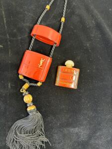 YSL Opium Perfume Necklace, Vintage Red Glass Parfum Pendant with Tassel & Original Case, 7.5ml