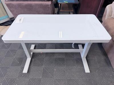 White Electric Standing Desk Glass Top, 3 Preset Touch Controls, Drawer, 47"x24", Metal Frame