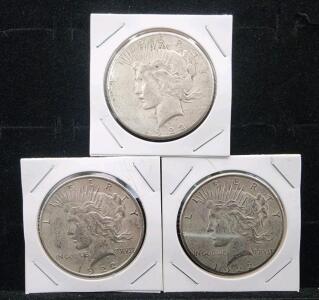 (3) 1922 Peace Dollar Coins, United States, Silver Composition