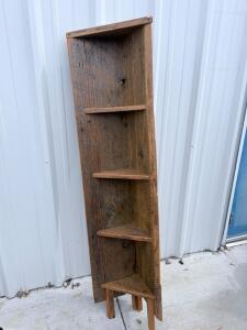 Rustic Solid Wood Freestanding Corner Shelf with 5 Tiers, Decorative Burned Accents, 65&rdquo; Tall