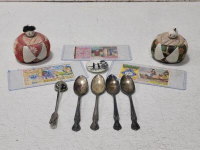(3) Chinese Patriotic Lottery Tickets, (2) Pin Cushions, (1) Decorative Mini Plate, & More!