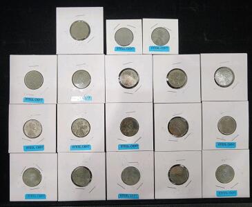 (18) 1943 Minted U.S. Steel Penny Coins