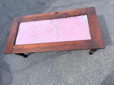 Shadow Box Coffee Table, Dark Wood, Glass Top, Hinged Lift-Top Display, 48&rdquo; x 22&rdquo; x 18&rdquo;